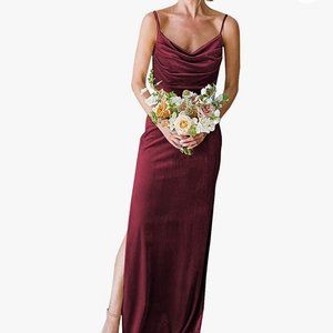 Cowl Neck Velvet Bridesmaid Dress, Size 8, Burgundy
